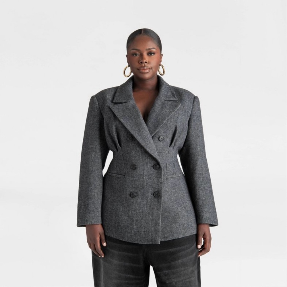 NWT KBB by Kahlana The Corset Blazer - Gray Herringbone 1X